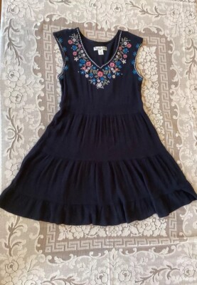 Knitworks Black Embroidered Gypsy Boho Peasant Sundress Girls Youth Size 12