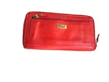 Fossil Red Leather Zip Around Wallet