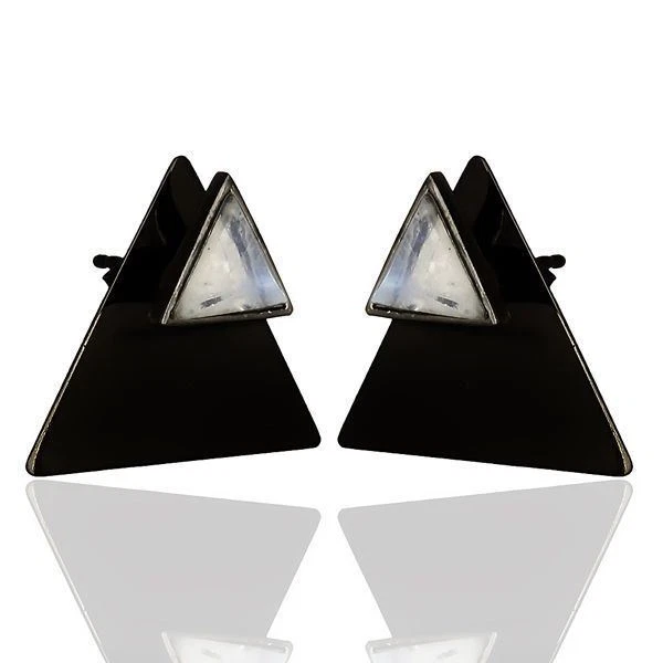 Pendientes de plata de ley 925 de rodio negro con piedras preciosas de luna arco iris Foto 2 de 4