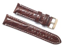 22mm Red Brown Croco Embossed Leather Watch Band Strap W/ Rose Gold Buckle