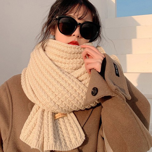 Solid Color Wool Scarf Female Cute Girl Autumn Winter Thick Warm Knit Neck R*k*