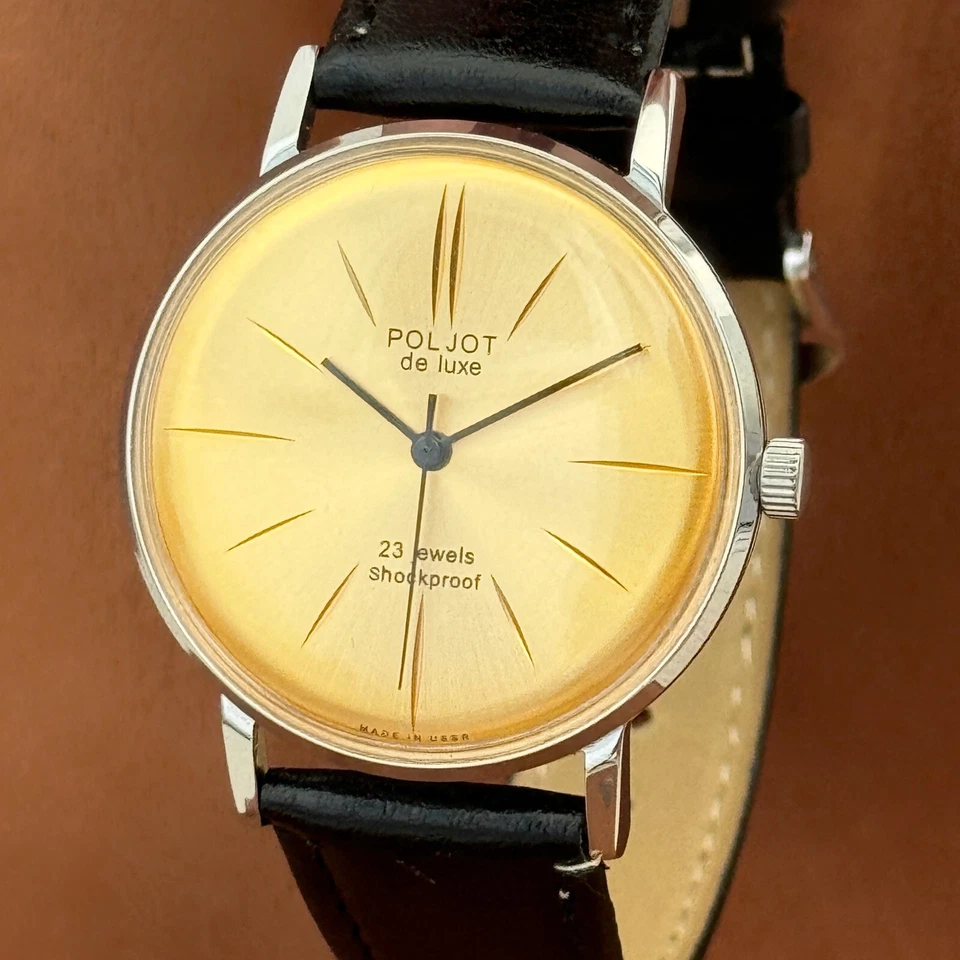 Reloj Pulsera Vintage NOS Poljot De LUXE Ultra Delgado 23 Joyas 2209 Soviético Foto 3 de 4