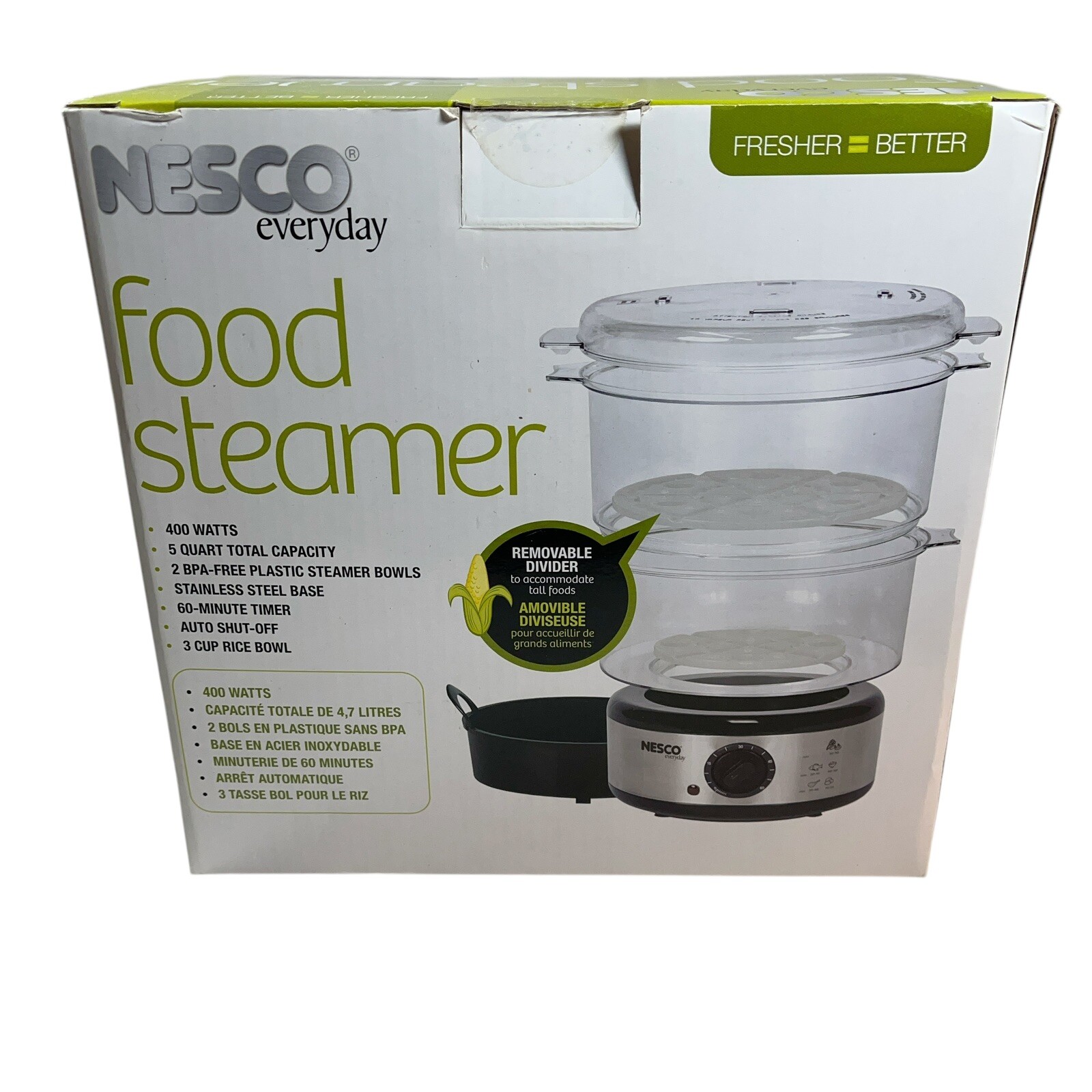 NESCO Electric Food Steamer 5Qt Meal Cooker 2-Tier 400 Watts