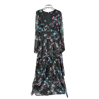 NWT Sz 4 Rachel Roy Black/Gold Metallic Floral Maxi Dress. Pink, Blue, Green  | eBay