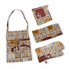 Abstract Printed Apron Glove Pot Holder Towel Brown and Tan