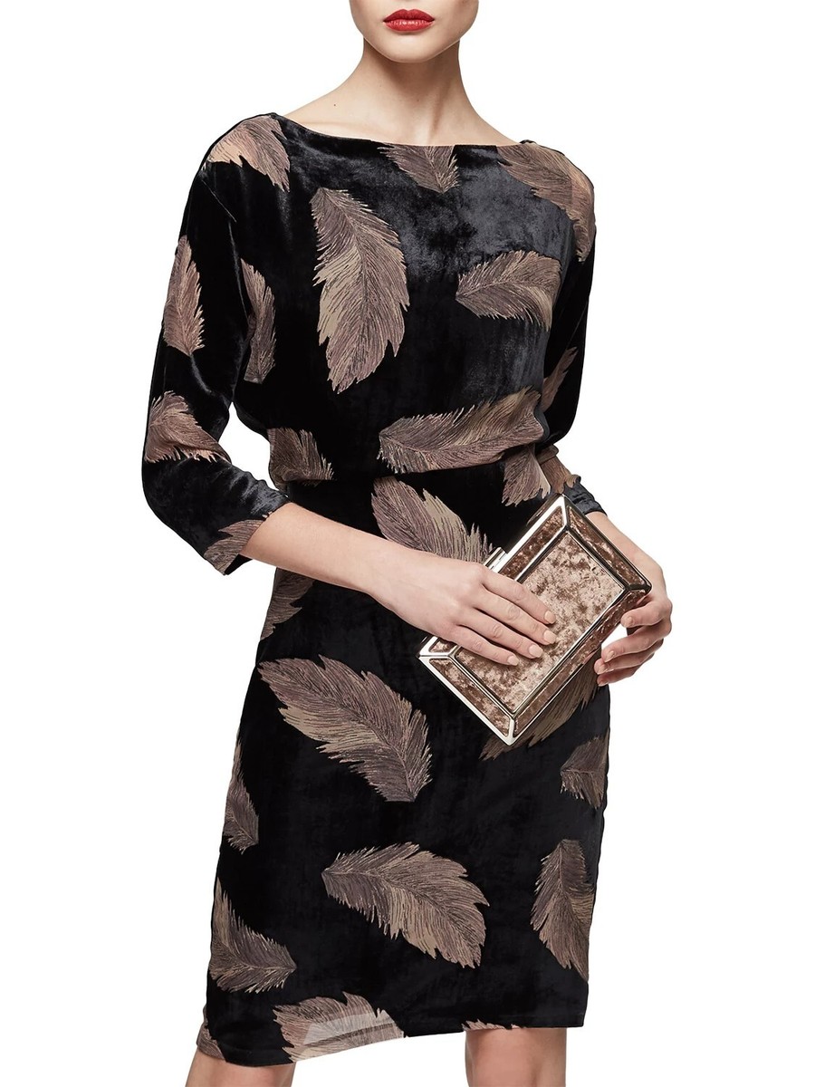 Reiss Feather Print Black Velvet dress size 4UK, new without tags | eBay UK