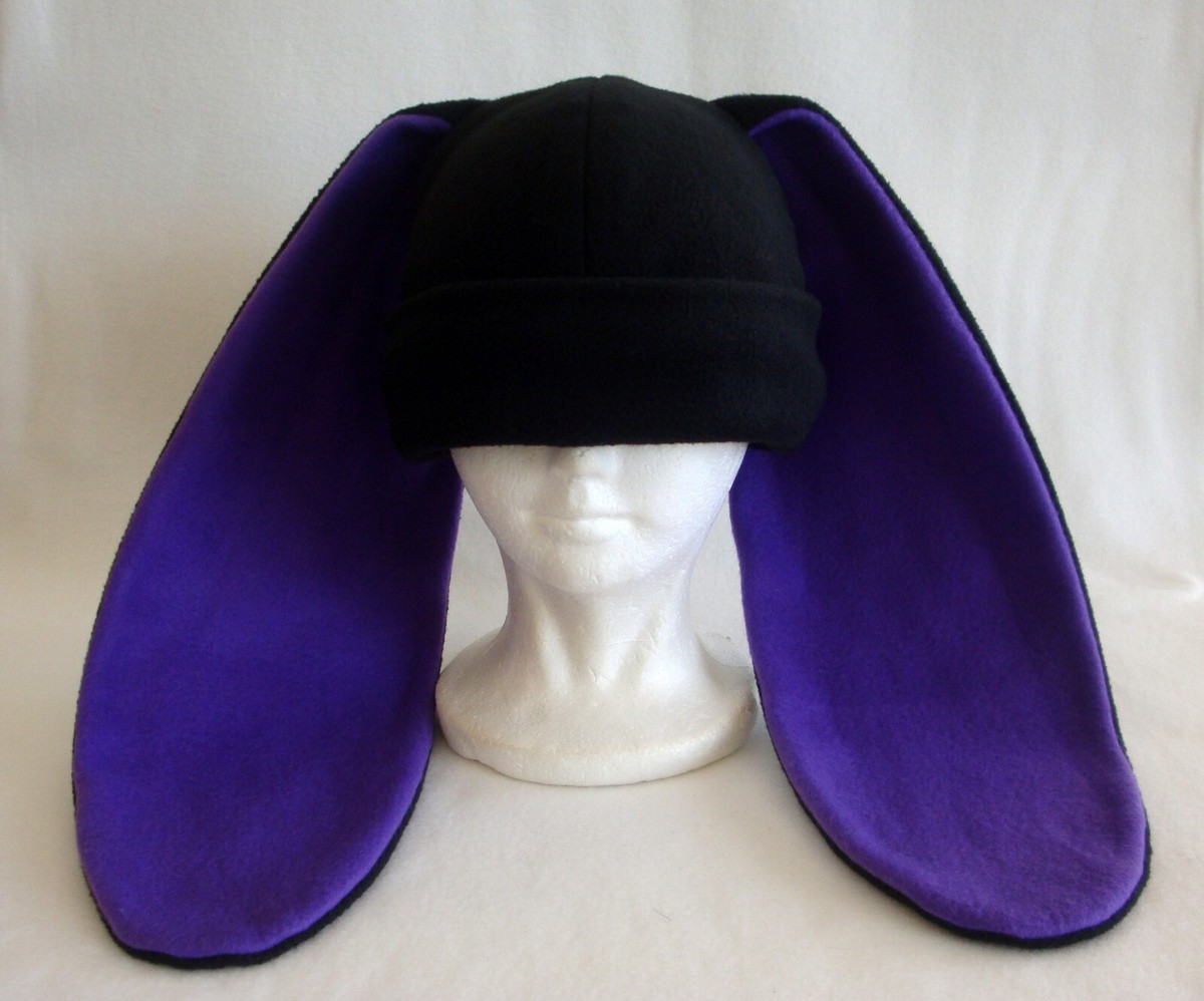 Long ear BUNNY rabbit HAT beanie BLACK & PURPLE anime cosplay