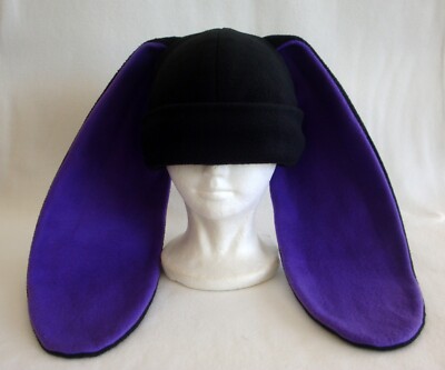Long ear BUNNY rabbit HAT beanie BLACK & PURPLE anime cosplay