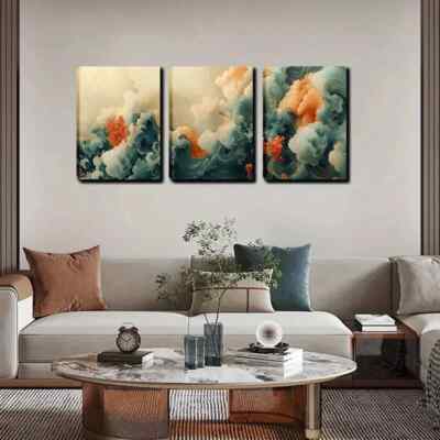 3pcs Chinese Style Colored Auspicious Clouds Wall Art Canvas Framed 50x70cm