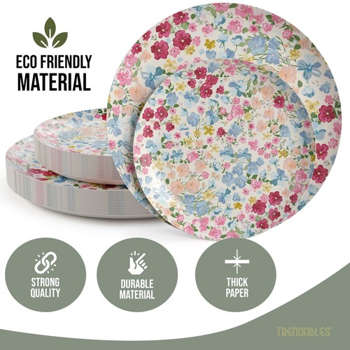 Floral Paper Plates 40 Pcs Fancy Disposable Plates For Party Set 20 Guests 20 X - Picture 2 of 8
