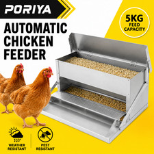 7.5L Automatic Chicken Feeder Treadle Galvanized Poultry Feed Box Coop Outdoor