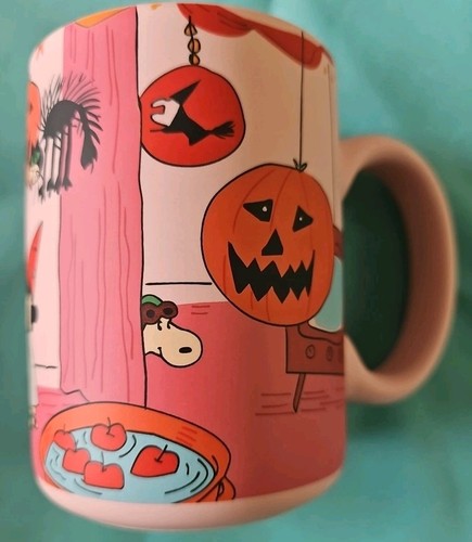 Peanuts Gang Snoopy Halloween Party Pink Soft Touch Ceramic Mug Coffee Cup - Picture 2 of 4