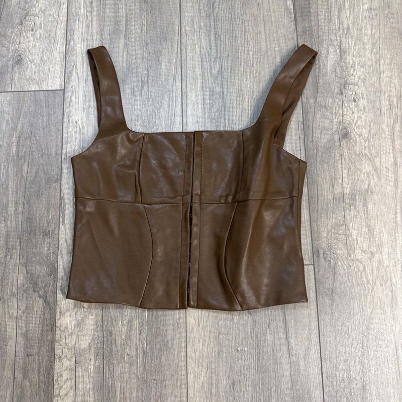NWT Edikted Simon Faux Brown Leather Top Corset Top Size Medium