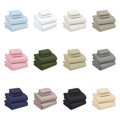 RUVANTI 200 TC Cotton Percale Sheet Set Solid Color Soft Breathable Deep Pocket