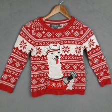 33 Degrees Christmas Sweater Kids Large 6 Red White Llama Snowflakes Cotton