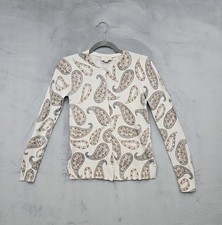LOFT Outlet Womens Size XS Cream Paisley Button Front Cardigan Sweater Paisley