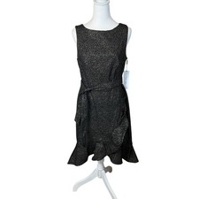 CALVIN KLEIN NWT $134 Stretch Metallic Belted Ruffle Flounce Dress Size 10 Party