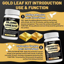 Gilding Adhesive Set 5.3Oz/150Ml Water Based Adhesive Varnish 100 Gold Leaf Foil