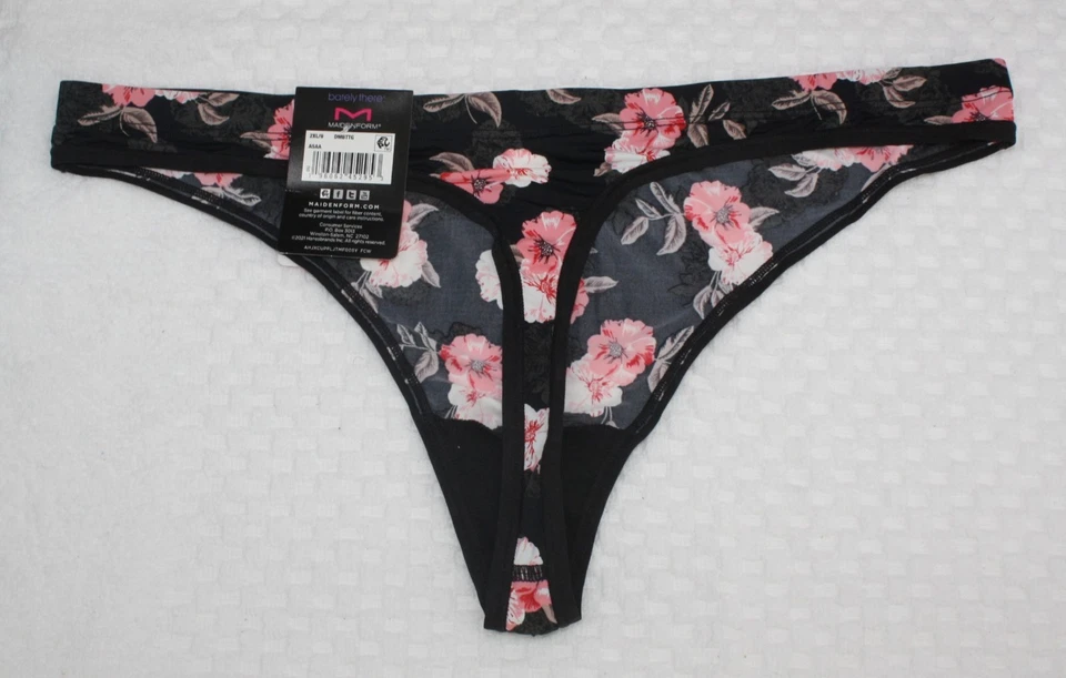 NWT set of 3 BARELY THERE invisible look THONG BLACK PURPLE FLORAL 9/2XL - Image 4 of 4