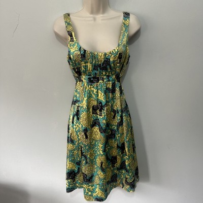 Alice + Trixie Dress Small Green Satin Paisley Babydoll Retro Y2K Soft Girl