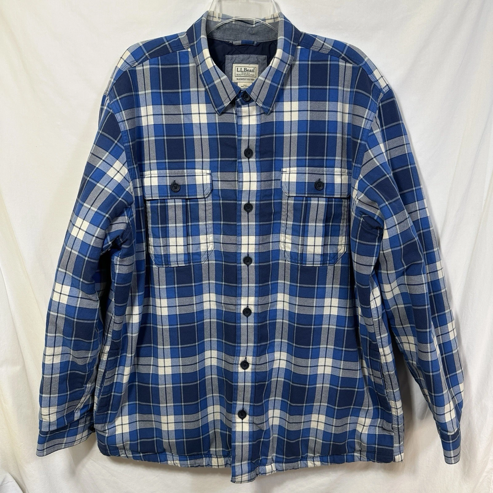 L.L. Bean Slightly Fitted Men's Large Plaid Flannel Button Shirt Jacket Shacket