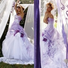 Lilac Purple White Vintage Wedding Dresses Retro Strapless Fairytail custmosized