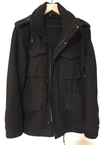 Mens H&M Black Wool Classic M65 Style Military  Field Jacket - product listing photo