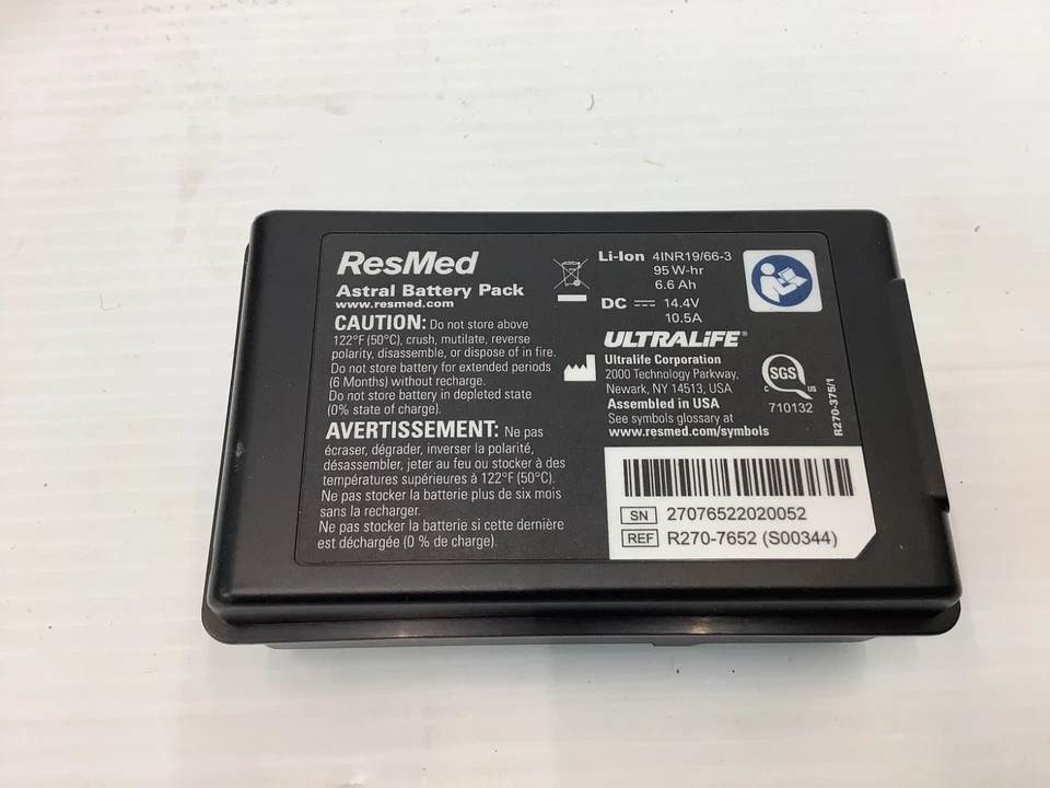 Nuevo Genuino REF R270-7652 Para ResMed Astral 100 150 Ventilador Batería Ultralife Foto 3 de 4