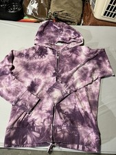 Ariat Women Full Zip Hoodie Jacket Purple White Tie Dye Logo Sweatshirt Lg.