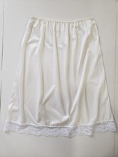 Vintage Sears Satin  Lace Trim Half Slip Skirt Ivory Cream Pull On Stretch L