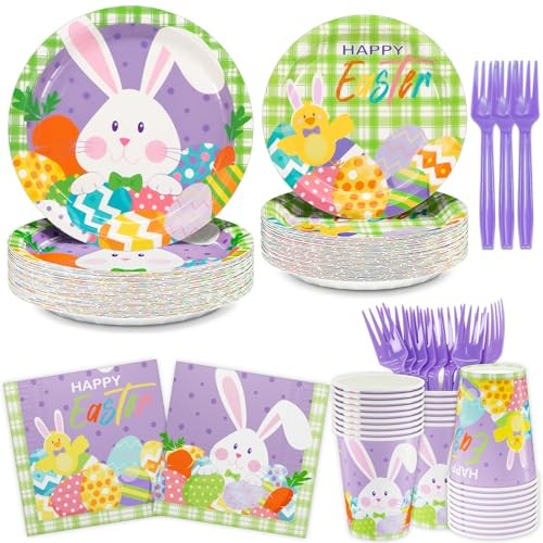 Easter Party Supplies, Bunny Colorful Eggs Disposable Tableware Set Kids - Imagen 1 de 6