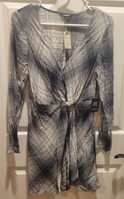Express Woman's Black White Block Stripes Faux Wrap Dress Small New