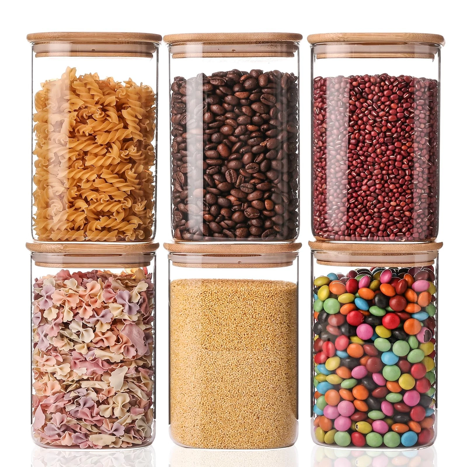 Glass Storage Jars 6 Pack 37oz Clear Glass Food Storage Containers with Airti...