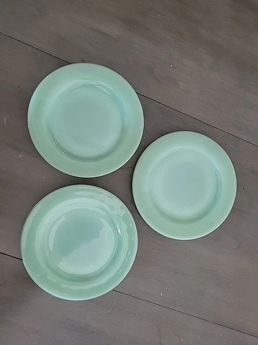 Vintage Fire King Oven Glass Jadeite Heavy Restaurant 6.75" Dessert Plate-Set 3