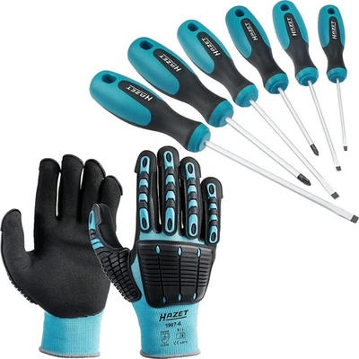 HAZET Schraubendreher Satz 6-teilig inkl. Mechaniker Handschuhe Größe L