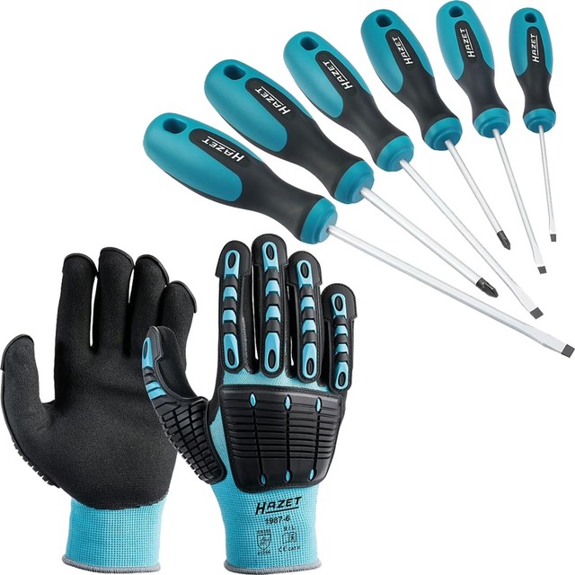 HAZET Schraubendreher Satz 6-teilig inkl. Mechaniker Handschuhe Größe L