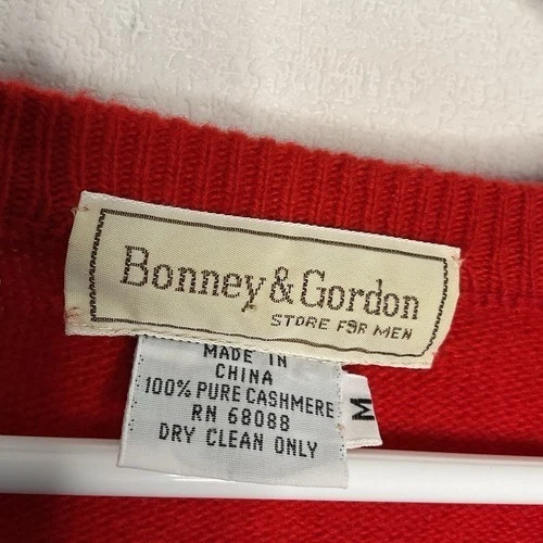 Suéter de Colección Bonney & Gordon Rojo 100% Cachemira Tejido Cuello en V Hombres Talla M Pullover Foto 4 de 4