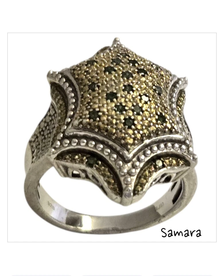 SJD Samara 925 纯银戒指 绿色钻石珐琅盾形 尺寸 9 — 第 2/4 张图片