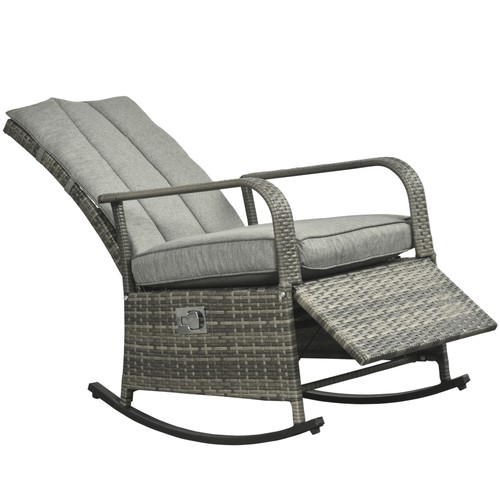 Outdoor Adjustable Patio Wicker Recliner Cushion Rocker Lounge Chair