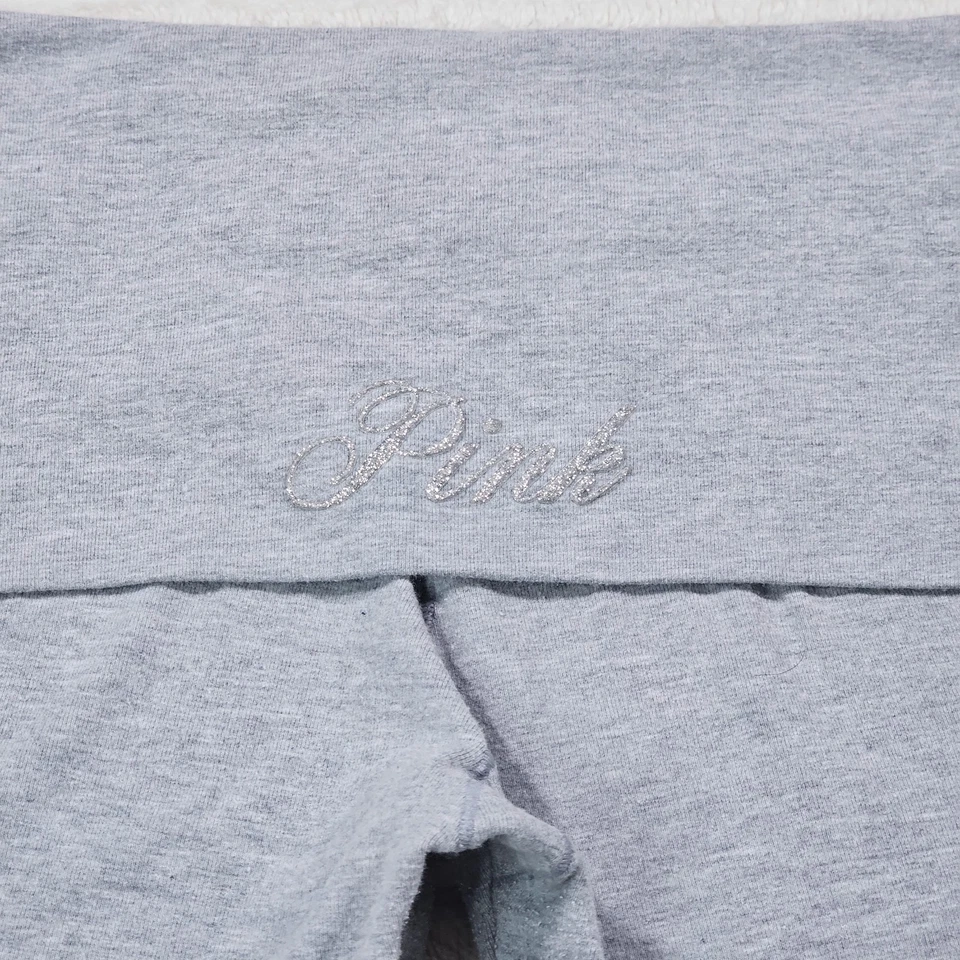 Calça Leggings Feminina LOVE PINK Yoga Cinza Médio Dobrável Flare Bling Antiga Y2K - Imagem 3 de 4