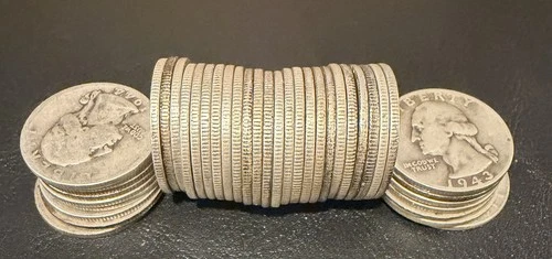40 Silver Quarters Roll of Mix Dates, $10 Roll  90% Silver Bullion Pre 1964
