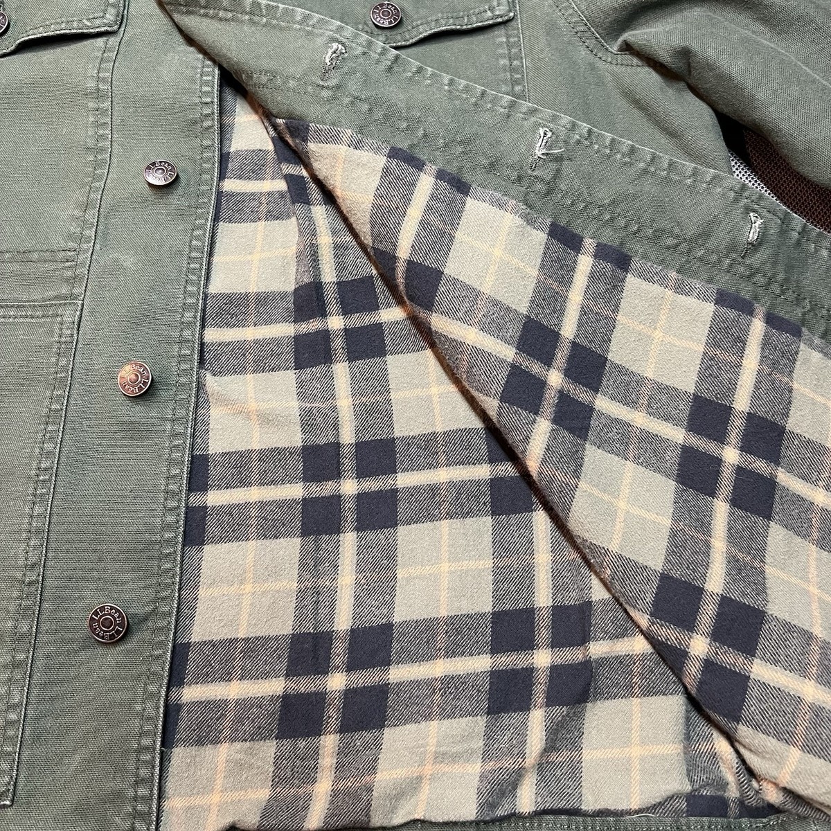 L.L.Bean Flannel Lined Canvas Jacket Mens M Green Chore Barn Coat  display picture 1