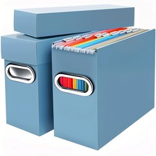 File Organizer Box with Lid  Handle, Thickened Cardboard Hanging File Folder St