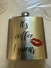 STAINLESS STEEL HIP FLASK 6OZ RED LIPS FUNNY GAG NOVELTY IT'S COFFEE I SWEAR 