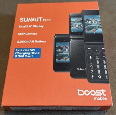 *NEW Boost Mobile Prepaid Summit Flip Phone Black 8GB 5MP 2.8  Kit with SIM Card