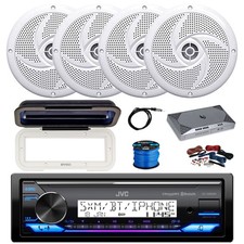 JVC KD-X38MBS Marine BT Receiver, Amp w/Kit, 4X 5.25" 180W Speakers, Accessories