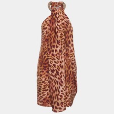 Stella McCartney PinkBrown Leopard Print Silk Draped Dress M