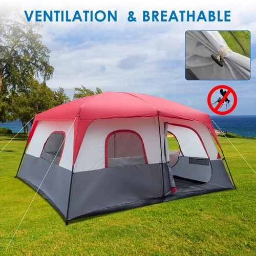 Polyester Fiberglass Poles Can Accommodate 14 People Camping Tent Red - Picture 15 of 19