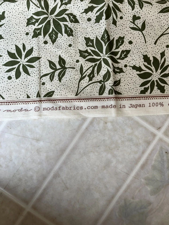 1/2 yard Olive Poinsettias Cream Cotton Moda French General Fa-La-La M8409 13585 - Image 3 of 4