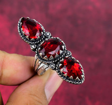 Beautiful Red Garnet Gemstone Handmade 925 Sterling Silver Wedding Ring Jewelry